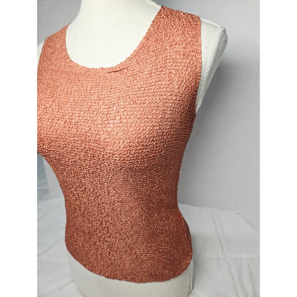 Popcorn Crinkle Tank Top Burnk Orange Boho Indie Stretch Sleeveless M 90's - Picture 3 of 9